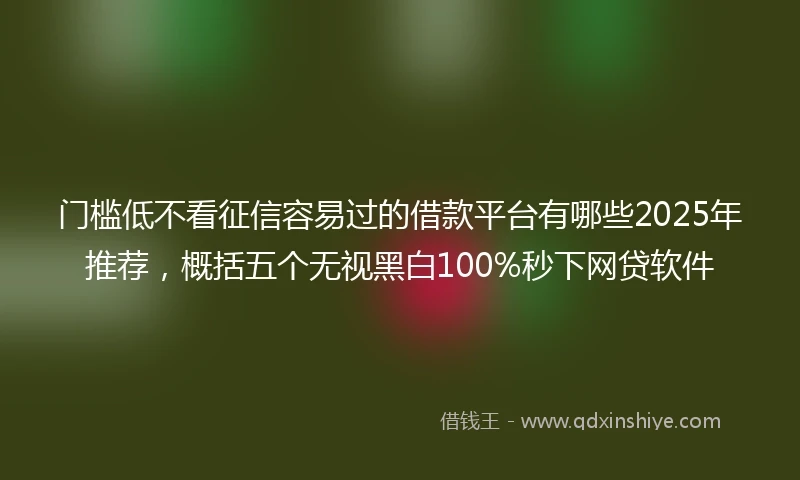 门槛低不看征信容易过的借款平台有哪些2025年推荐，概括五个无视黑白100%秒下网贷软件
