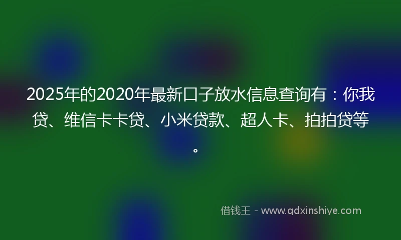 2025年的2020年最新口子放水信息查询有：你我贷、维信卡卡贷、小米贷款、超人卡、拍拍贷等。