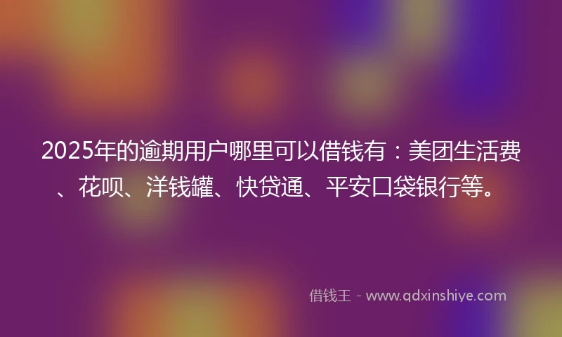 2025年的逾期用户哪里可以借钱有：美团生活费、花呗、洋钱罐、快贷通、平安口袋银行等。