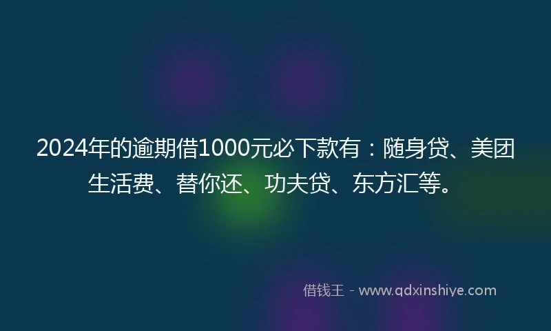 2024年的逾期借1000元必下款有：随身贷、美团生活费、替你还、功夫贷、东方汇等。