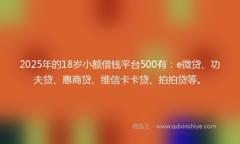 2025年的18岁小额借钱平台500有：e微贷、功夫贷、惠商贷、维信卡卡贷、拍拍贷等。