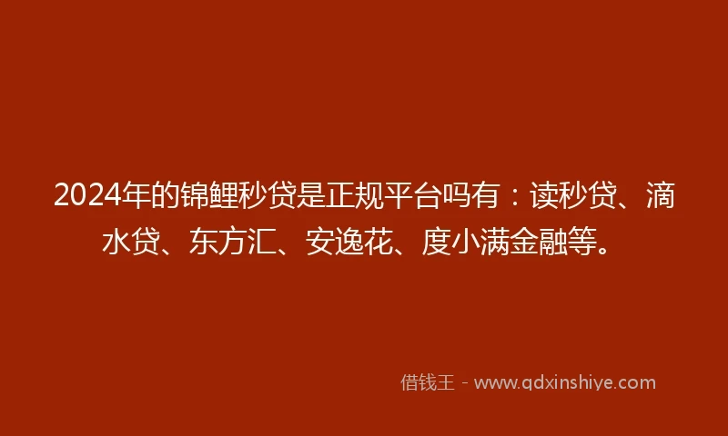 2024年的锦鲤秒贷是正规平台吗有：读秒贷、滴水贷、东方汇、安逸花、度小满金融等。