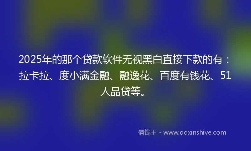 2025年的那个贷款软件无视黑白直接下款的有：拉卡拉、度小满金融、融逸花、百度有钱花、51人品贷等。