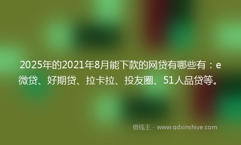 2025年的2021年8月能下款的网贷有哪些有：e微贷、好期贷、拉卡拉、投友圈、51人品贷等。
