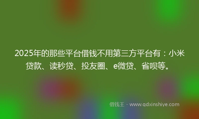 2025年的那些平台借钱不用第三方平台有：小米贷款、读秒贷、投友圈、e微贷、省呗等。