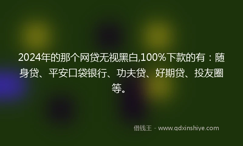 2024年的那个网贷无视黑白,100%下款的有：随身贷、平安口袋银行、功夫贷、好期贷、投友圈等。