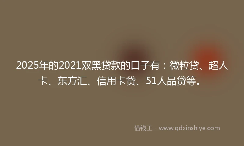 2025年的2021双黑贷款的口子有：微粒贷、超人卡、东方汇、信用卡贷、51人品贷等。