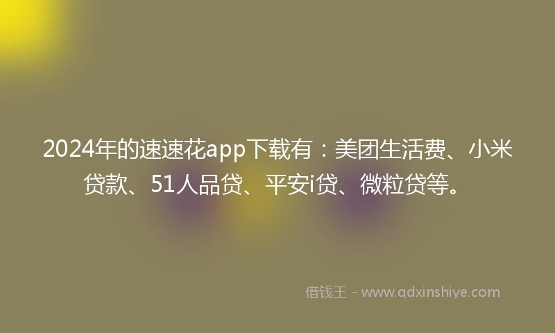 2024年的速速花app下载有：美团生活费、小米贷款、51人品贷、平安i贷、微粒贷等。