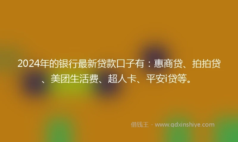 2024年的银行最新贷款口子有：惠商贷、拍拍贷、美团生活费、超人卡、平安i贷等。