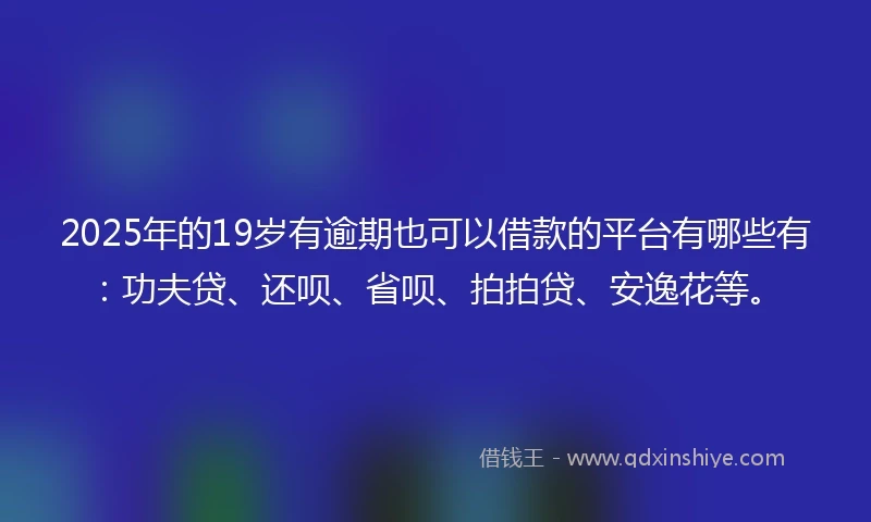 2025年的19岁有逾期也可以借款的平台有哪些有：功夫贷、还呗、省呗、拍拍贷、安逸花等。