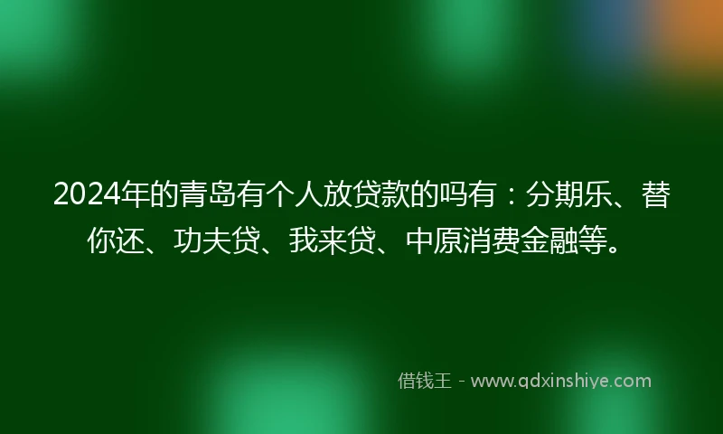 2024年的青岛有个人放贷款的吗有：分期乐、替你还、功夫贷、我来贷、中原消费金融等。