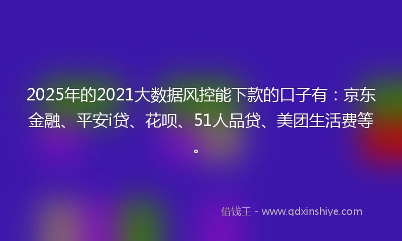 2025年的2021大数据风控能下款的口子有：京东金融、平安i贷、花呗、51人品贷、美团生活费等。