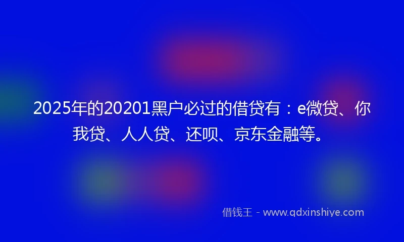 2025年的20201黑户必过的借贷有：e微贷、你我贷、人人贷、还呗、京东金融等。