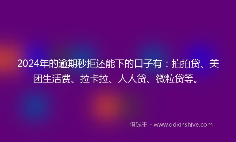 2024年的逾期秒拒还能下的口子有：拍拍贷、美团生活费、拉卡拉、人人贷、微粒贷等。