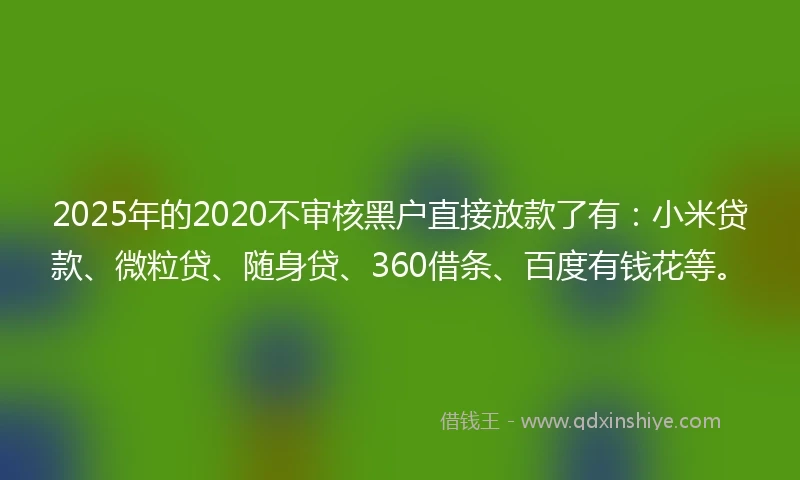 2025年的2020不审核黑户直接放款了有：小米贷款、微粒贷、随身贷、360借条、百度有钱花等。