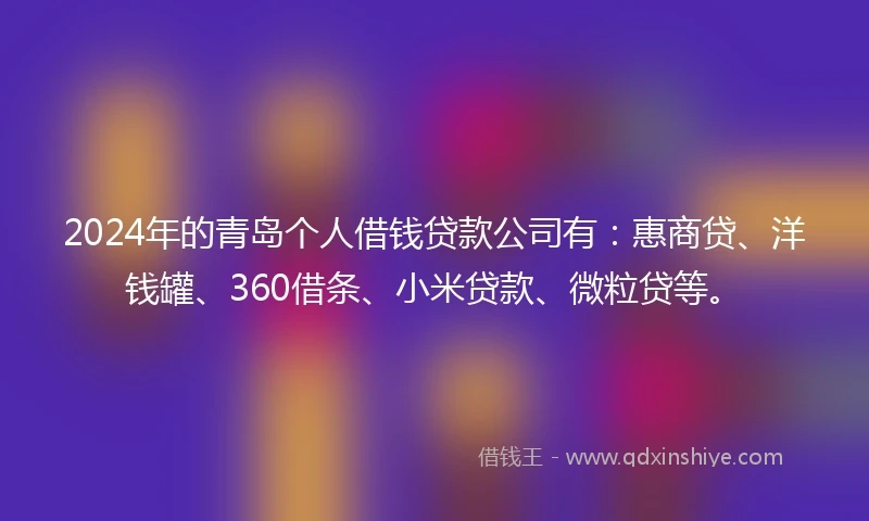 2024年的青岛个人借钱贷款公司有：惠商贷、洋钱罐、360借条、小米贷款、微粒贷等。