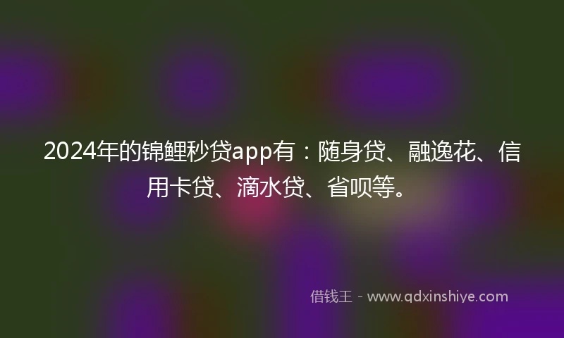 2024年的锦鲤秒贷app有：随身贷、融逸花、信用卡贷、滴水贷、省呗等。
