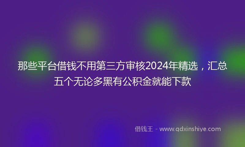 那些平台借钱不用第三方审核2024年精选，汇总五个无论多黑有公积金就能下款