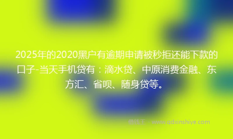 2025年的2020黑户有逾期申请被秒拒还能下款的口子-当天手机贷有：滴水贷、中原消费金融、东方汇、省呗、随身贷等。
