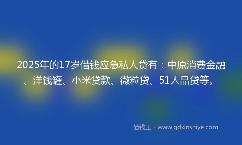 2025年的17岁借钱应急私人贷有：中原消费金融、洋钱罐、小米贷款、微粒贷、51人品贷等。