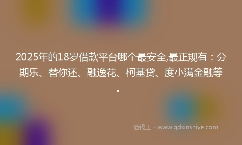 2025年的18岁借款平台哪个最安全,最正规有：分期乐、替你还、融逸花、柯基贷、度小满金融等。