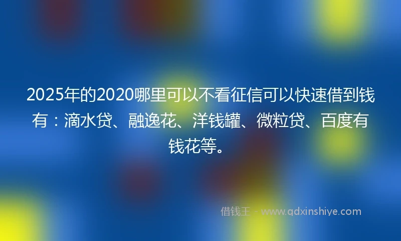 2025年的2020哪里可以不看征信可以快速借到钱有：滴水贷、融逸花、洋钱罐、微粒贷、百度有钱花等。