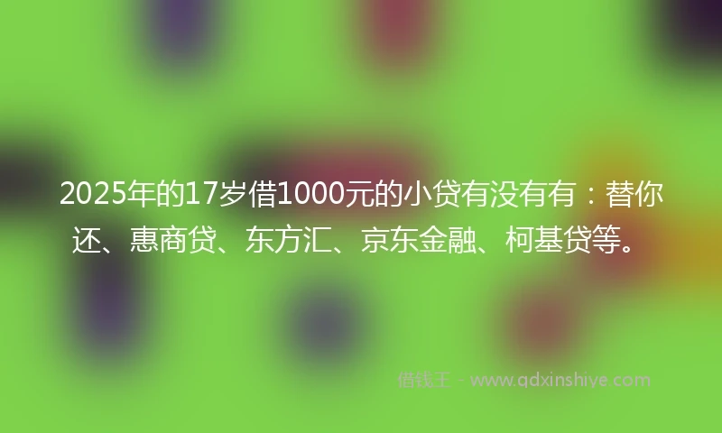 2025年的17岁借1000元的小贷有没有有：替你还、惠商贷、东方汇、京东金融、柯基贷等。