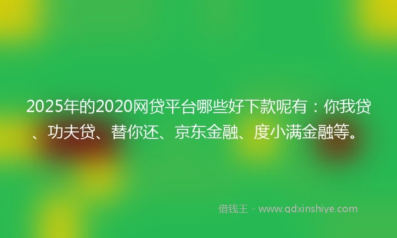 2025年的2020网贷平台哪些好下款呢有：你我贷、功夫贷、替你还、京东金融、度小满金融等。
