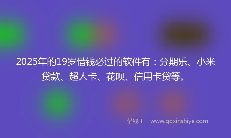 2025年的19岁借钱必过的软件有：分期乐、小米贷款、超人卡、花呗、信用卡贷等。