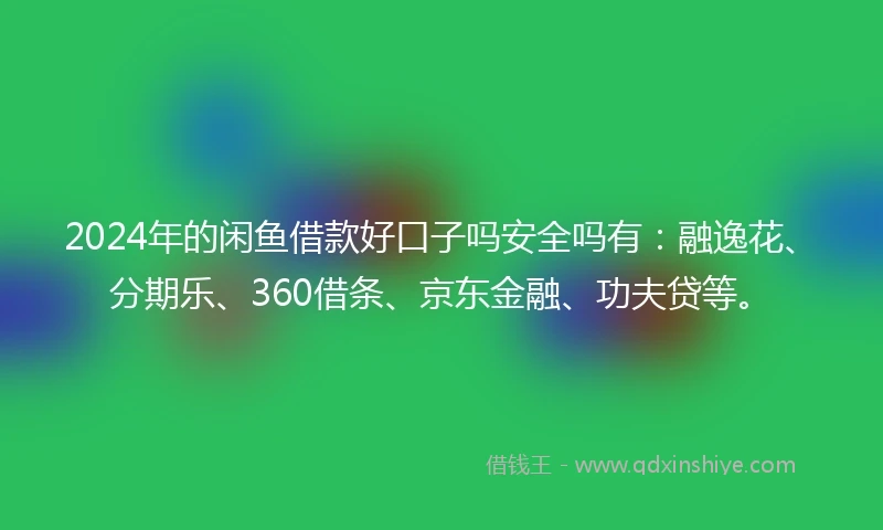 2024年的闲鱼借款好口子吗安全吗有：融逸花、分期乐、360借条、京东金融、功夫贷等。