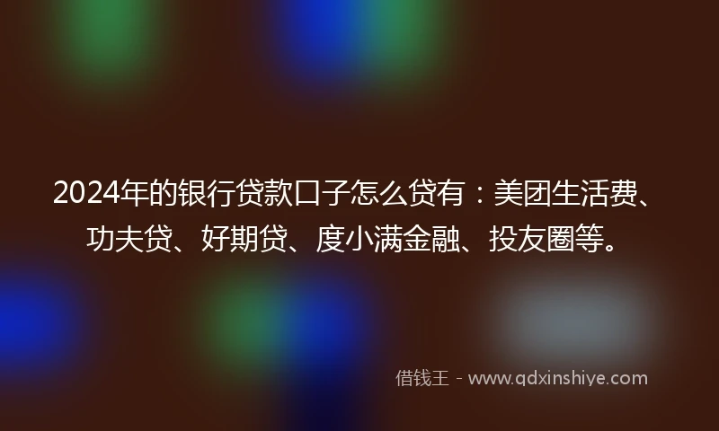 2024年的银行贷款口子怎么贷有：美团生活费、功夫贷、好期贷、度小满金融、投友圈等。