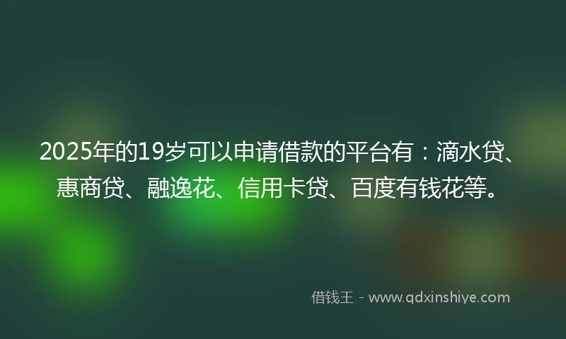 2025年的19岁可以申请借款的平台有：滴水贷、惠商贷、融逸花、信用卡贷、百度有钱花等。