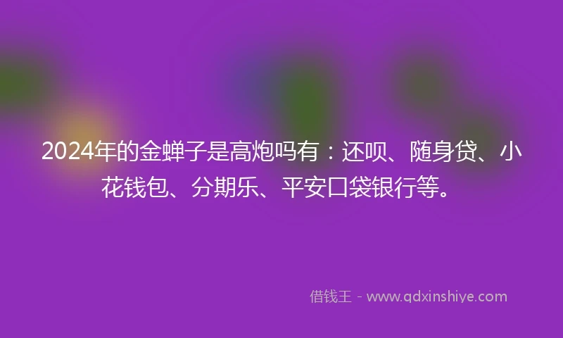 2024年的金蝉子是高炮吗有：还呗、随身贷、小花钱包、分期乐、平安口袋银行等。