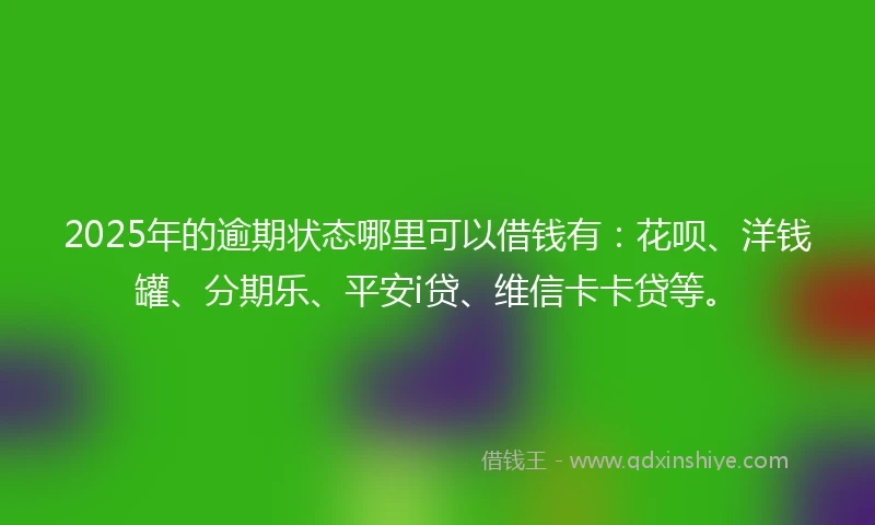 2025年的逾期状态哪里可以借钱有：花呗、洋钱罐、分期乐、平安i贷、维信卡卡贷等。
