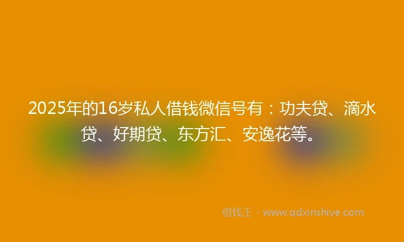 2025年的16岁私人借钱微信号有：功夫贷、滴水贷、好期贷、东方汇、安逸花等。