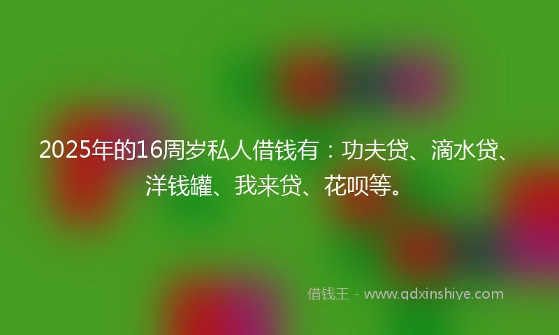2025年的16周岁私人借钱有：功夫贷、滴水贷、洋钱罐、我来贷、花呗等。