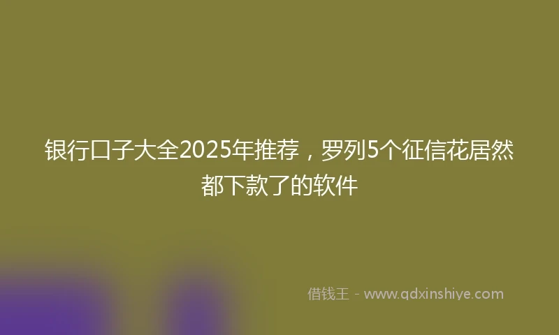 银行口子大全2025年推荐，罗列5个征信花居然都下款了的软件