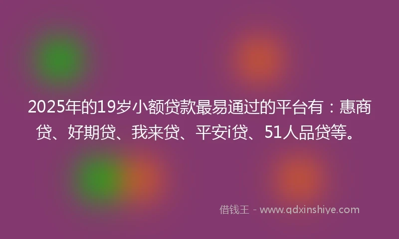 2025年的19岁小额贷款最易通过的平台有：惠商贷、好期贷、我来贷、平安i贷、51人品贷等。