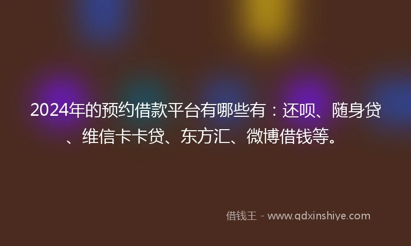 2024年的预约借款平台有哪些有：还呗、随身贷、维信卡卡贷、东方汇、微博借钱等。
