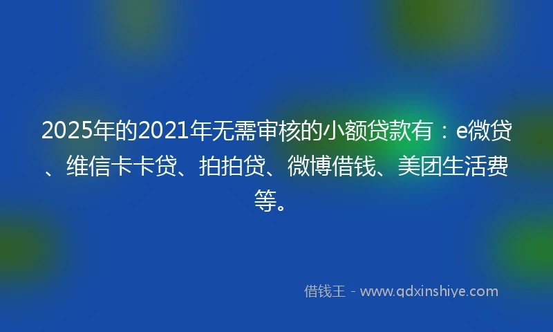 2025年的2021年无需审核的小额贷款有：e微贷、维信卡卡贷、拍拍贷、微博借钱、美团生活费等。
