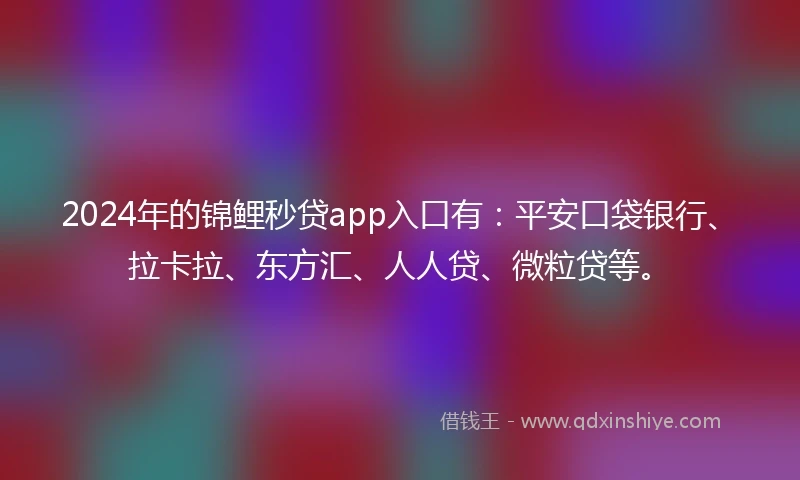 2024年的锦鲤秒贷app入口有：平安口袋银行、拉卡拉、东方汇、人人贷、微粒贷等。