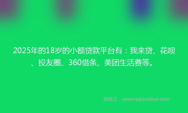 2025年的18岁的小额贷款平台有：我来贷、花呗、投友圈、360借条、美团生活费等。