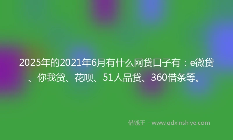 2025年的2021年6月有什么网贷口子有：e微贷、你我贷、花呗、51人品贷、360借条等。