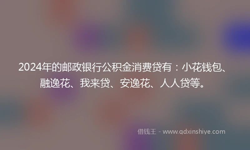 2024年的邮政银行公积金消费贷有：小花钱包、融逸花、我来贷、安逸花、人人贷等。