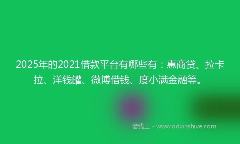 2025年的2021借款平台有哪些有：惠商贷、拉卡拉、洋钱罐、微博借钱、度小满金融等。