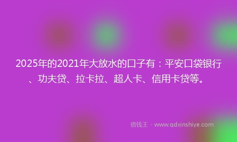 2025年的2021年大放水的口子有：平安口袋银行、功夫贷、拉卡拉、超人卡、信用卡贷等。