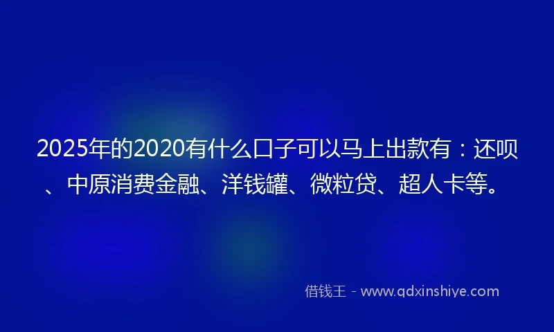 2025年的2020有什么口子可以马上出款有：还呗、中原消费金融、洋钱罐、微粒贷、超人卡等。