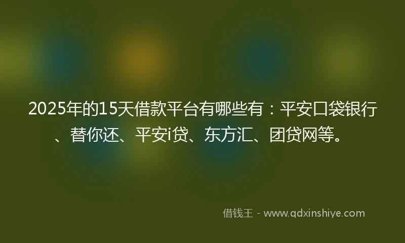 2025年的15天借款平台有哪些有：平安口袋银行、替你还、平安i贷、东方汇、团贷网等。