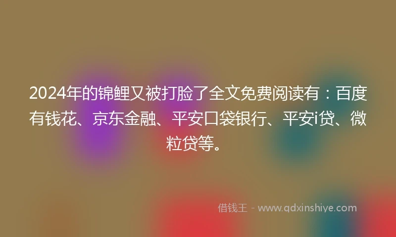 2024年的锦鲤又被打脸了全文免费阅读有：百度有钱花、京东金融、平安口袋银行、平安i贷、微粒贷等。