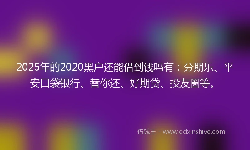 2025年的2020黑户还能借到钱吗有：分期乐、平安口袋银行、替你还、好期贷、投友圈等。